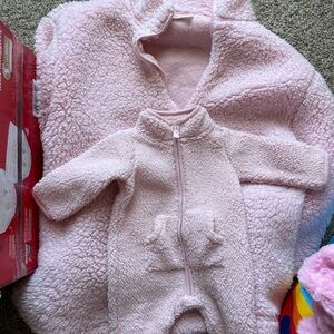 Mommy and me Pink Fleece Baby Puffer Suit